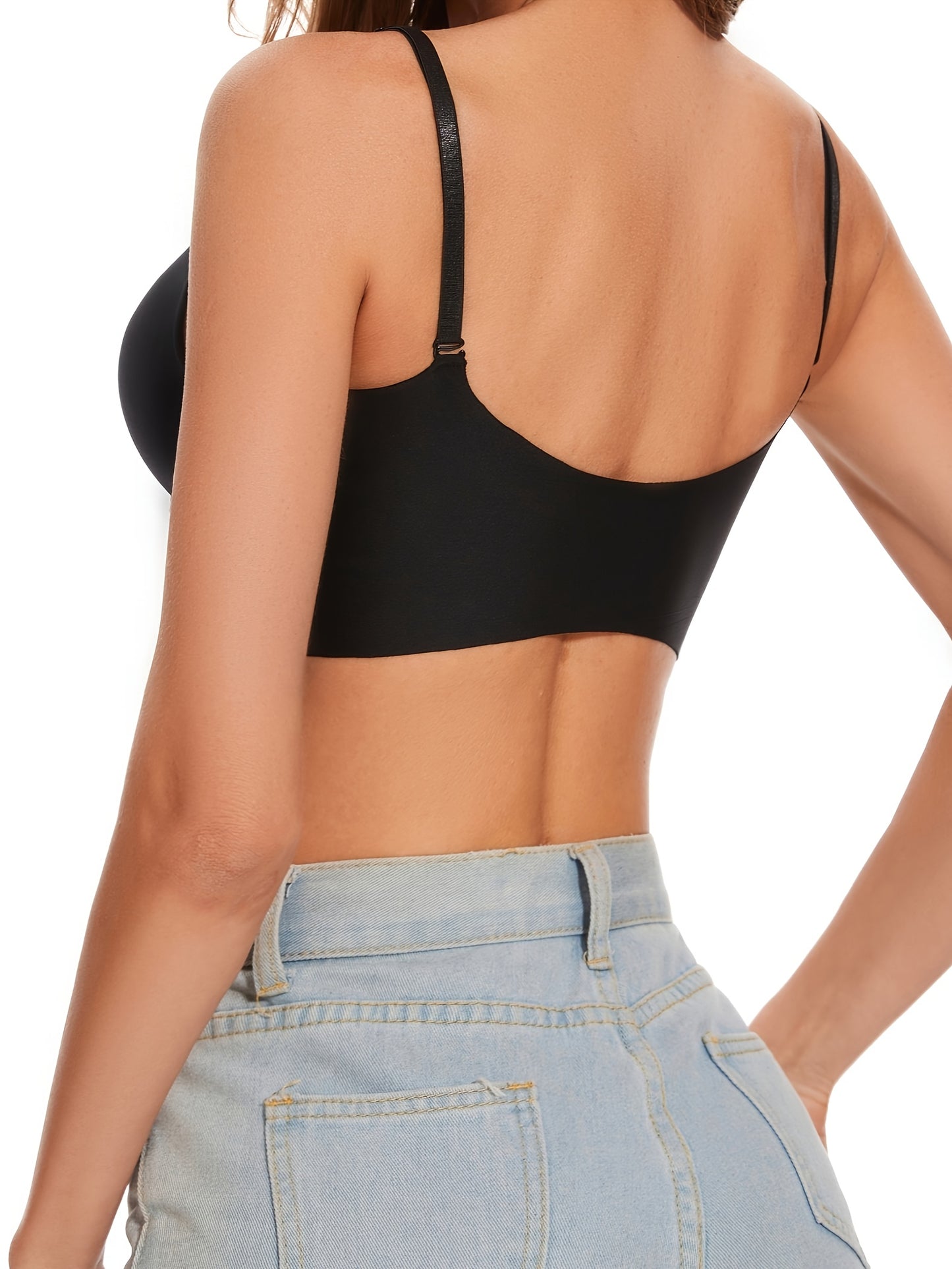 2 Pack Front Closure Deep V Push Up Bra, Seamless Underwire Longline Shaping Bra, 3 Color Combinations: Black/Nude/White Convertible Thin Strap Bra