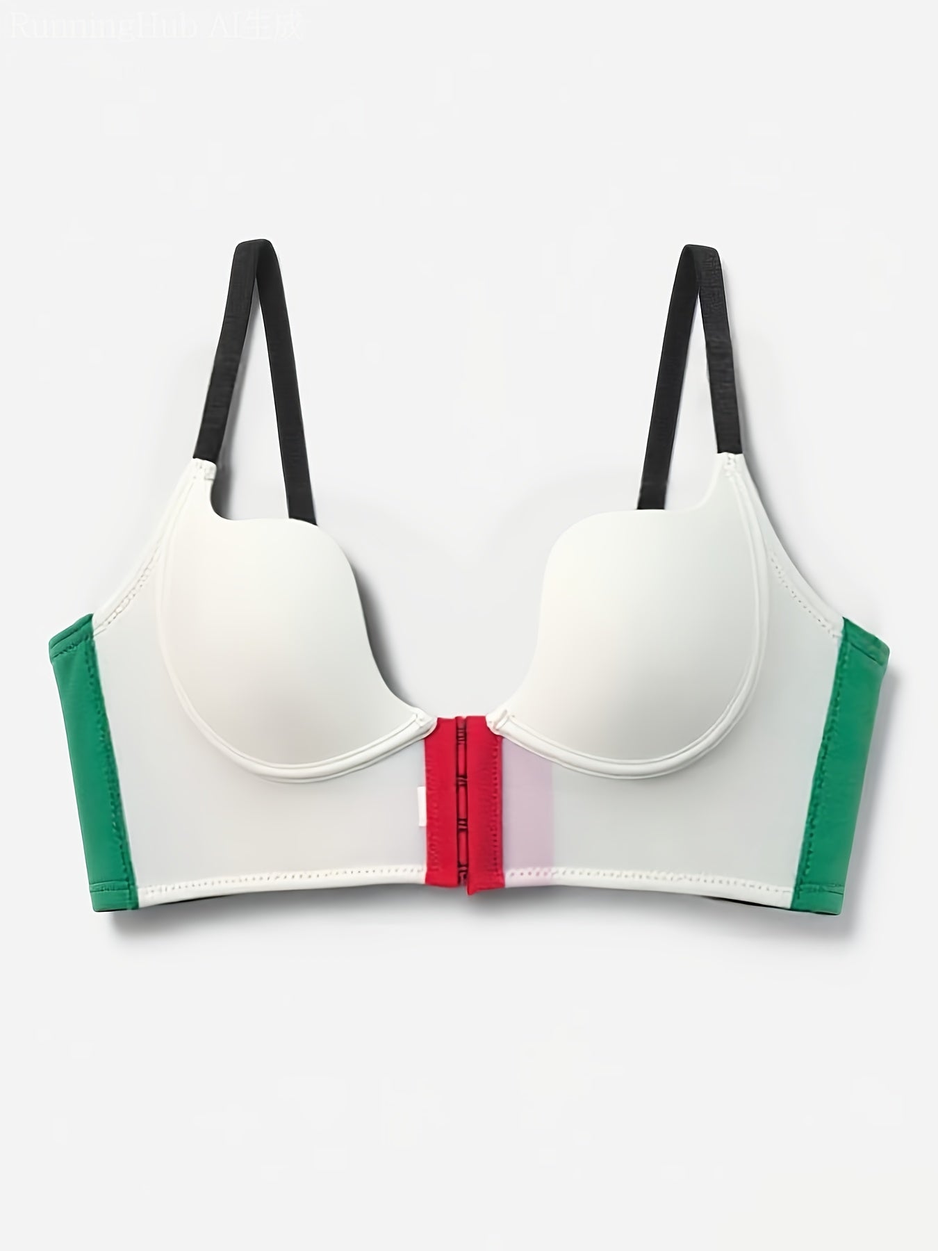 Contrast Color Patchwork Front Closure Bra, Ultra Thin Mold Cup Seamless Underwire Bra, 2 Color Block Styles Adjustable Thin Strap Everyday Intimates S-XXL