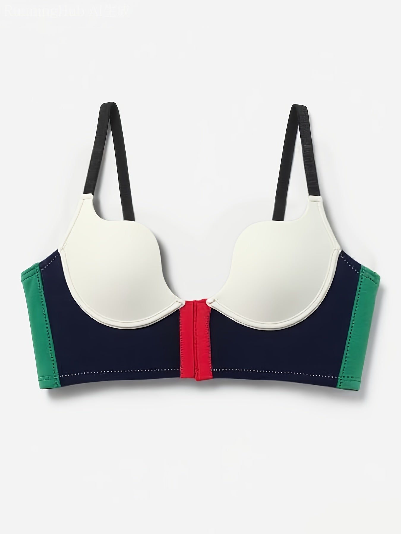 Contrast Color Patchwork Front Closure Bra, Ultra Thin Mold Cup Seamless Underwire Bra, 2 Color Block Styles Adjustable Thin Strap Everyday Intimates S-XXL